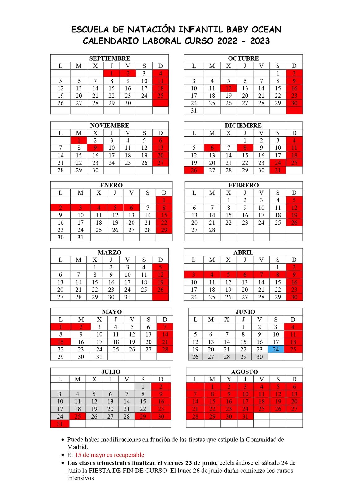Baby Ocean Calendario